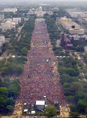 the mall covered with people at the march for choice in dc